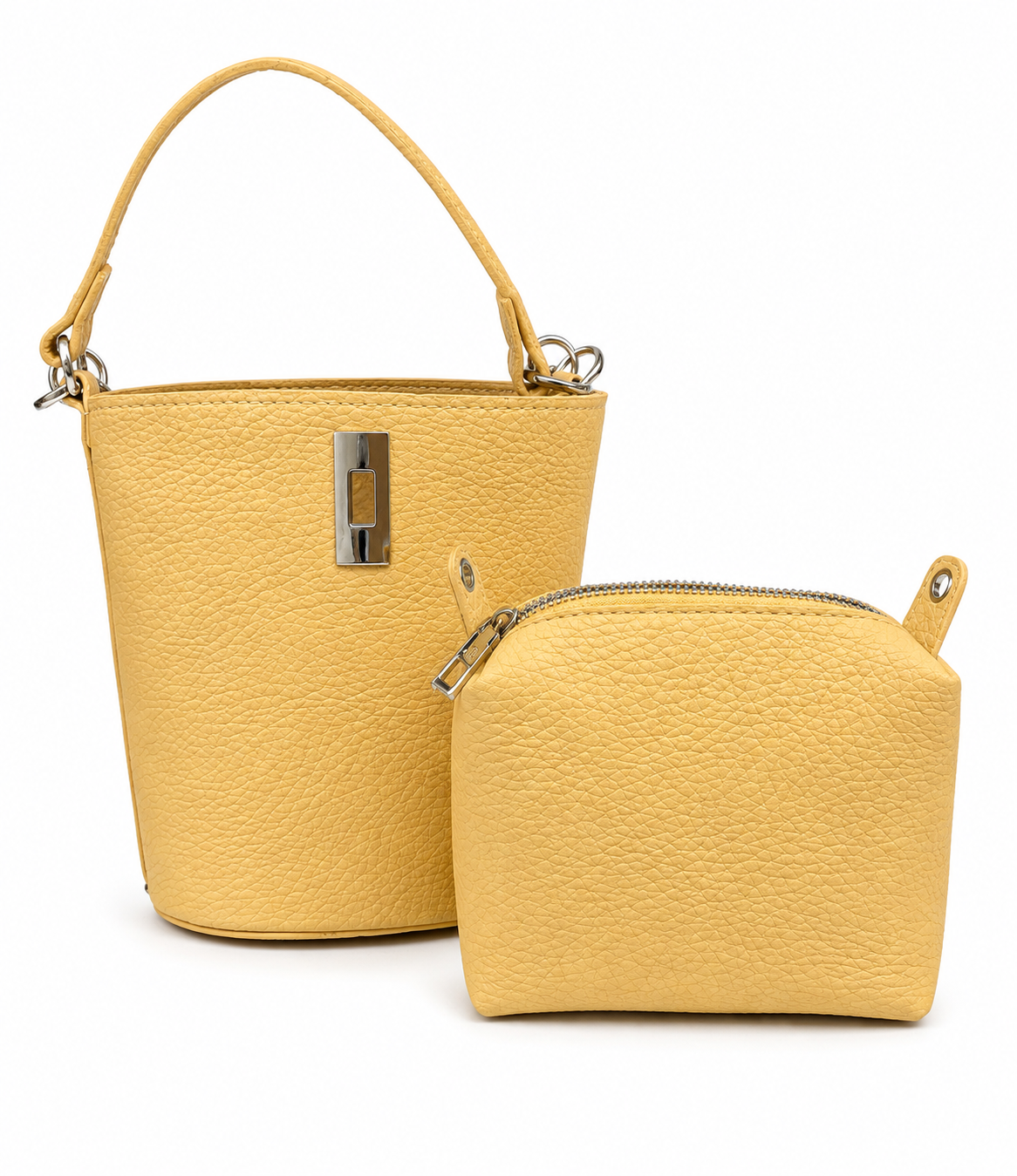 Mustard Yellow Mini Bucket Bag with Matching Pouch