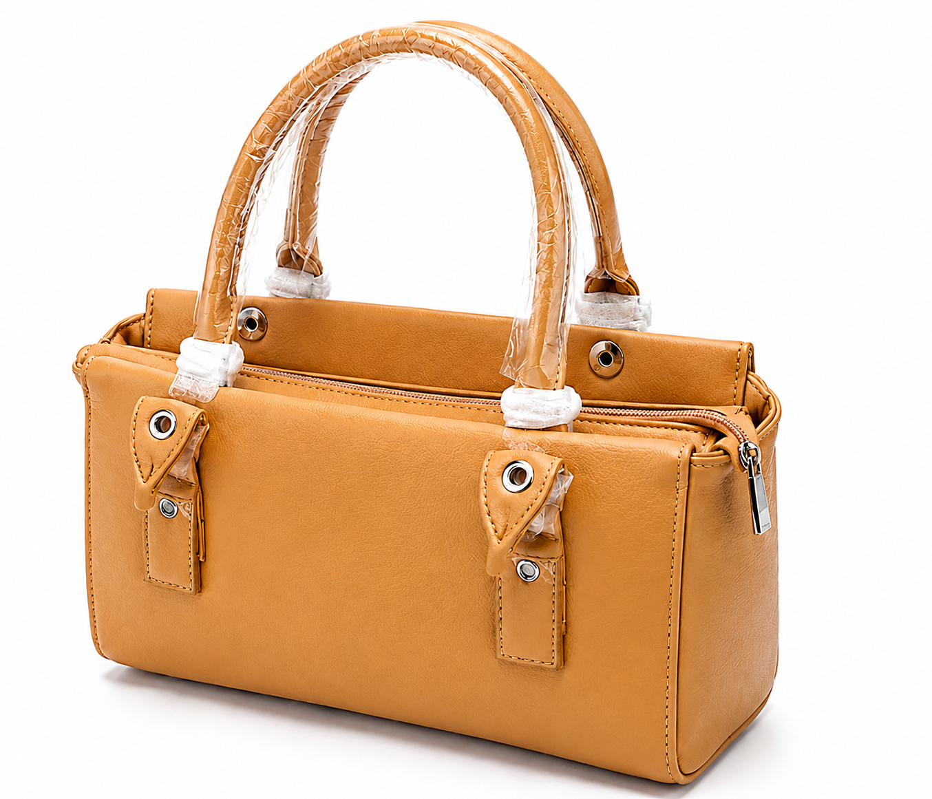 Camel Elegance Structured Satchel Handbag