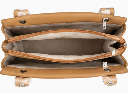 Camel Elegance Structured Satchel Handbag