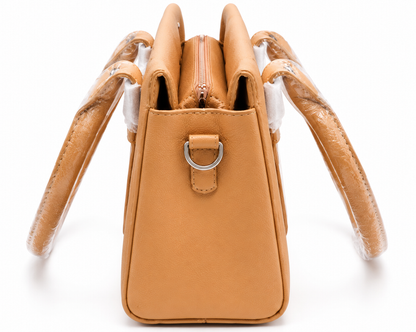 Camel Elegance Structured Satchel Handbag