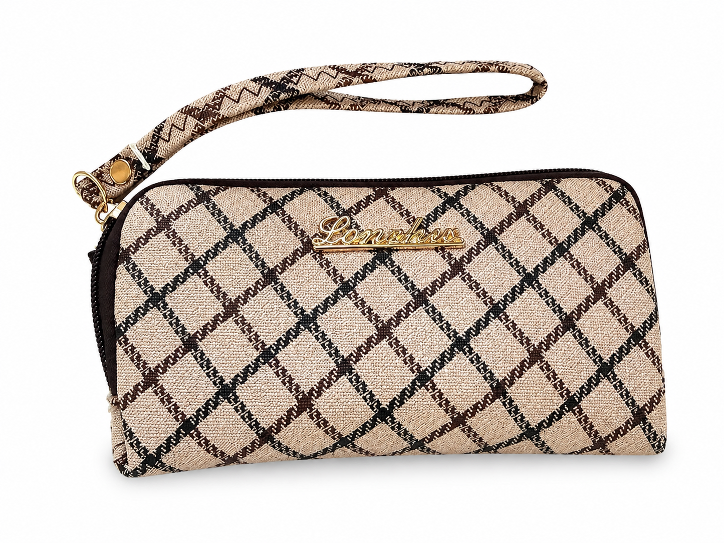 Classic Beige Plaid Wristlet Wallet