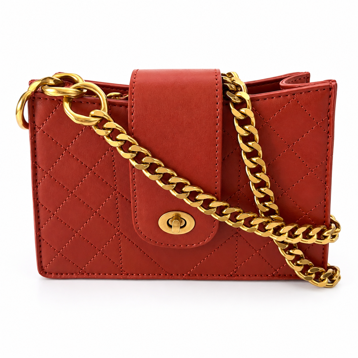 Coral Quilted Chain Shoulder Bag
