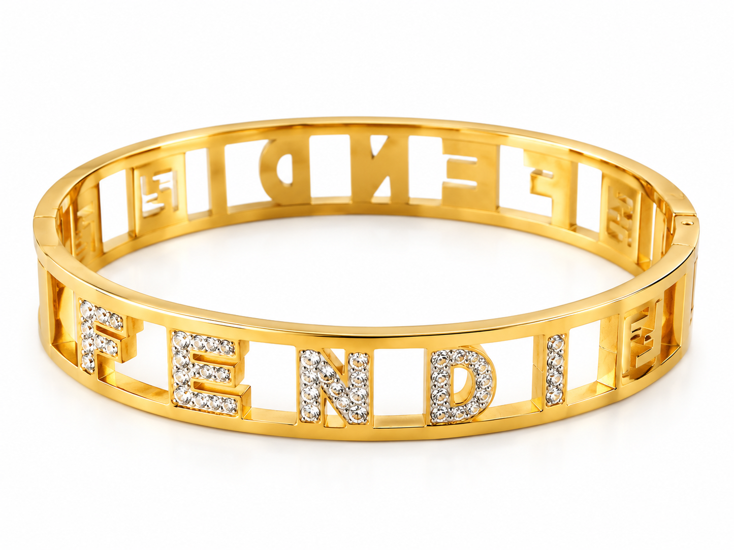 Gold Crystal Cutout Statement Bangle