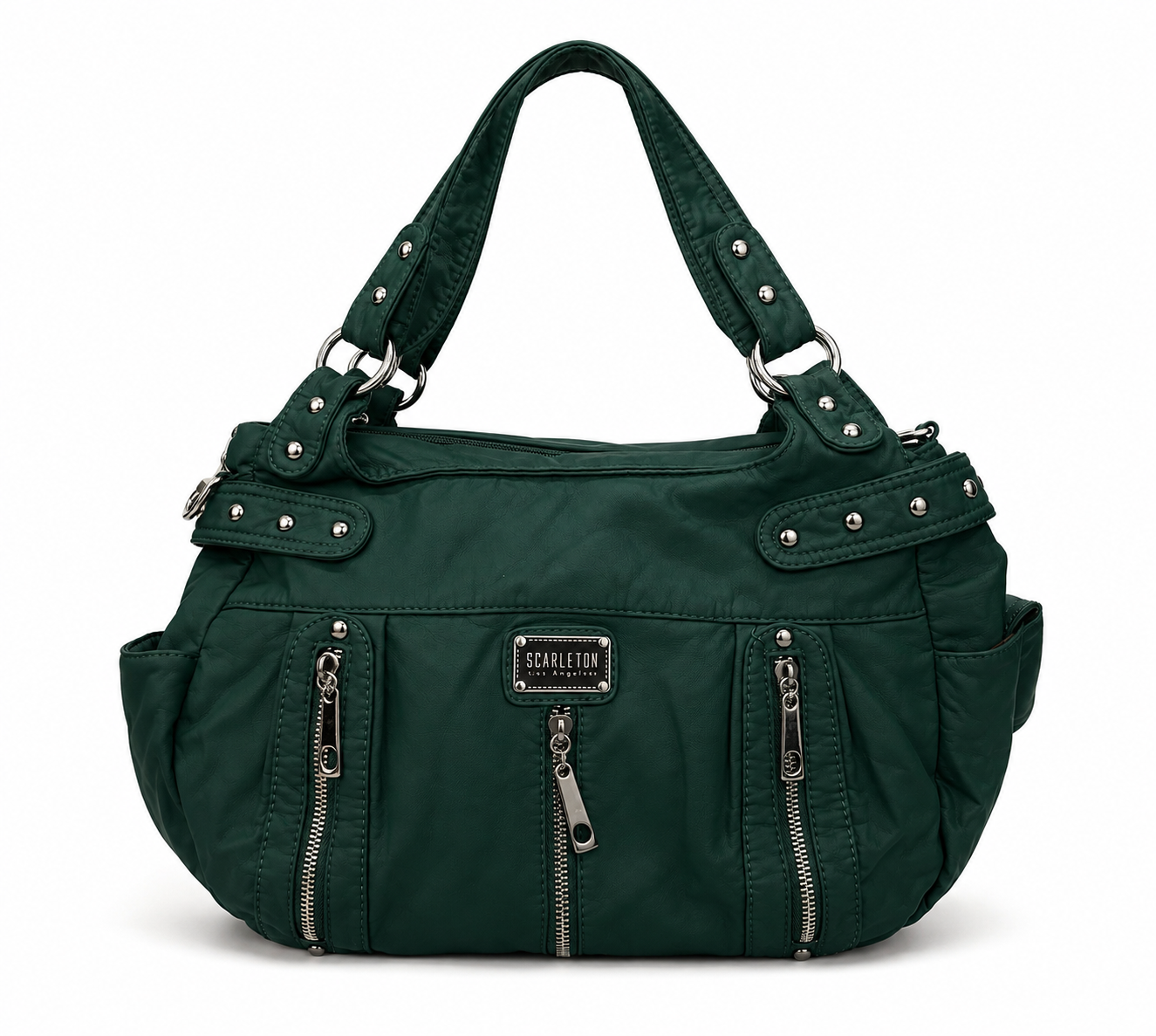 Scarlenton Emerald Green Multi-Zip Shoulder Bag