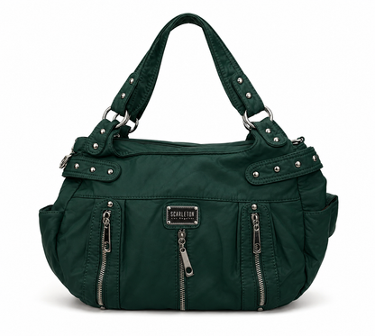 Scarlenton Emerald Green Multi-Zip Shoulder Bag