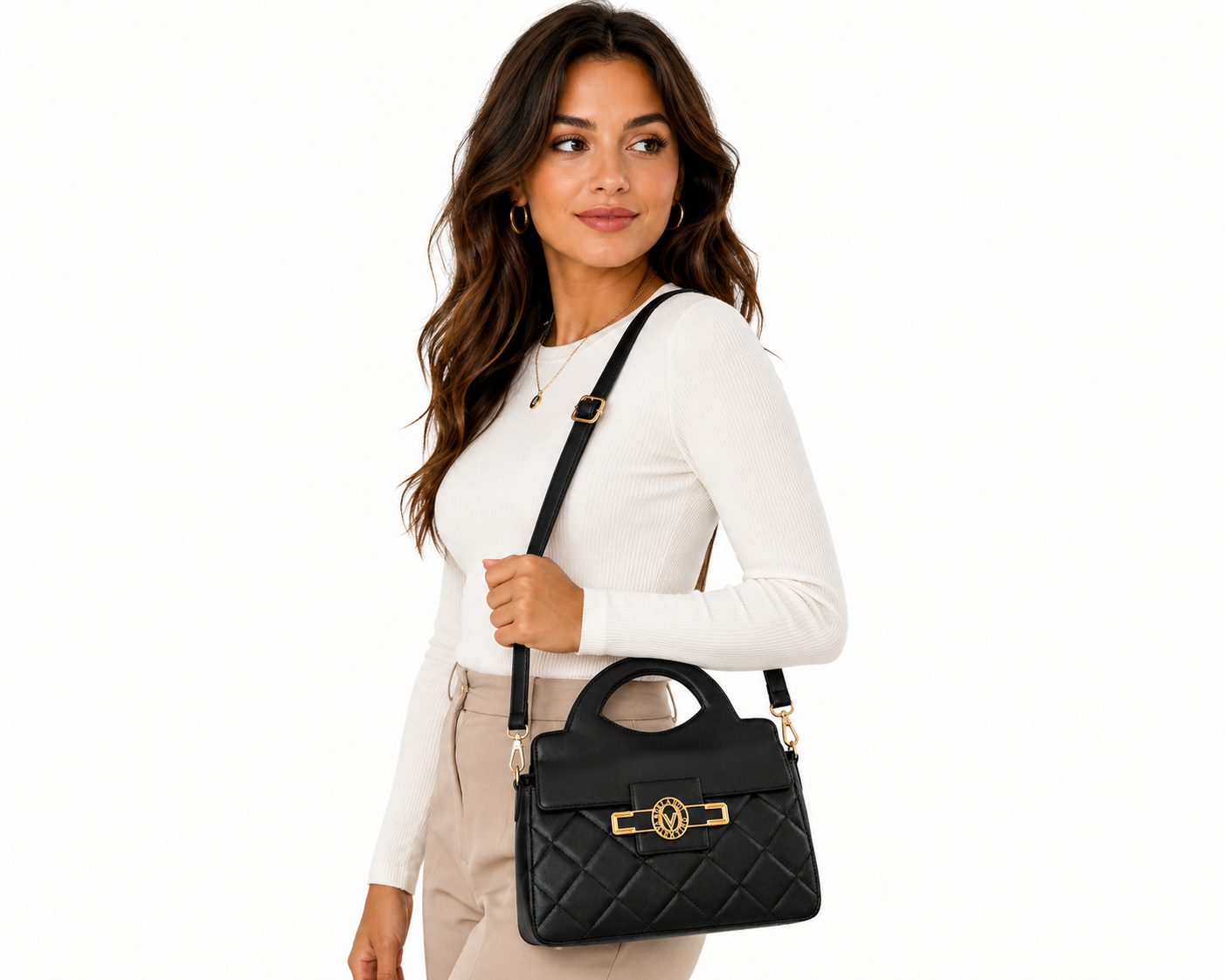 Black Quilted Top Handle Crossbody Bag
