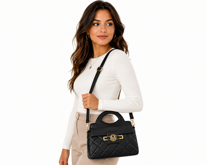 Black Quilted Top Handle Crossbody Bag