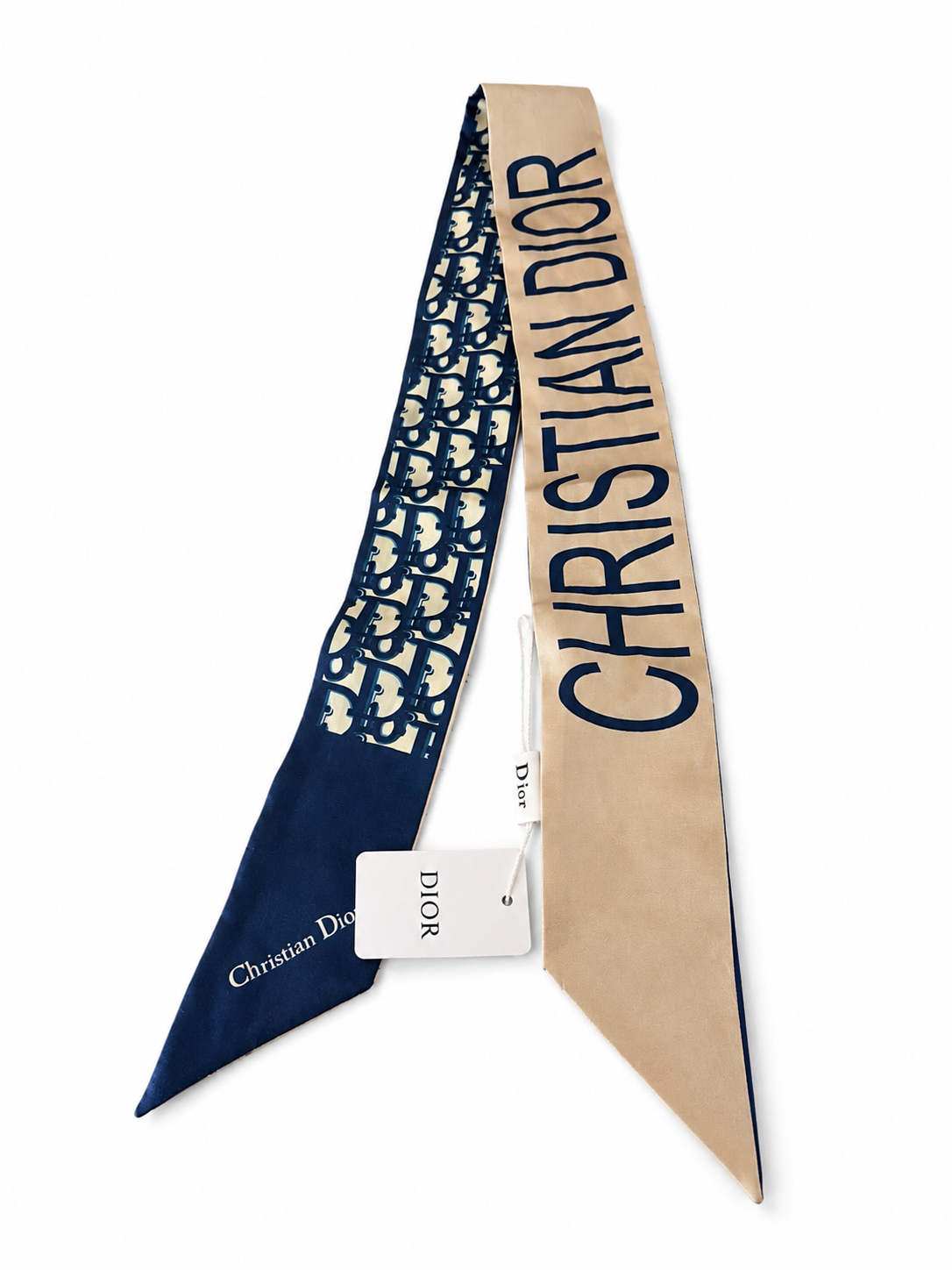 Designer-Inspired Navy & Beige Twilly Scarf