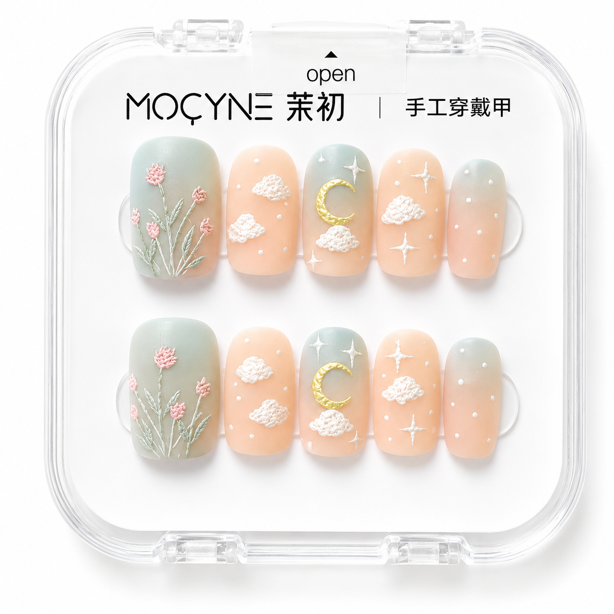 Dreamy Moon & Floral Press-On Nail Set