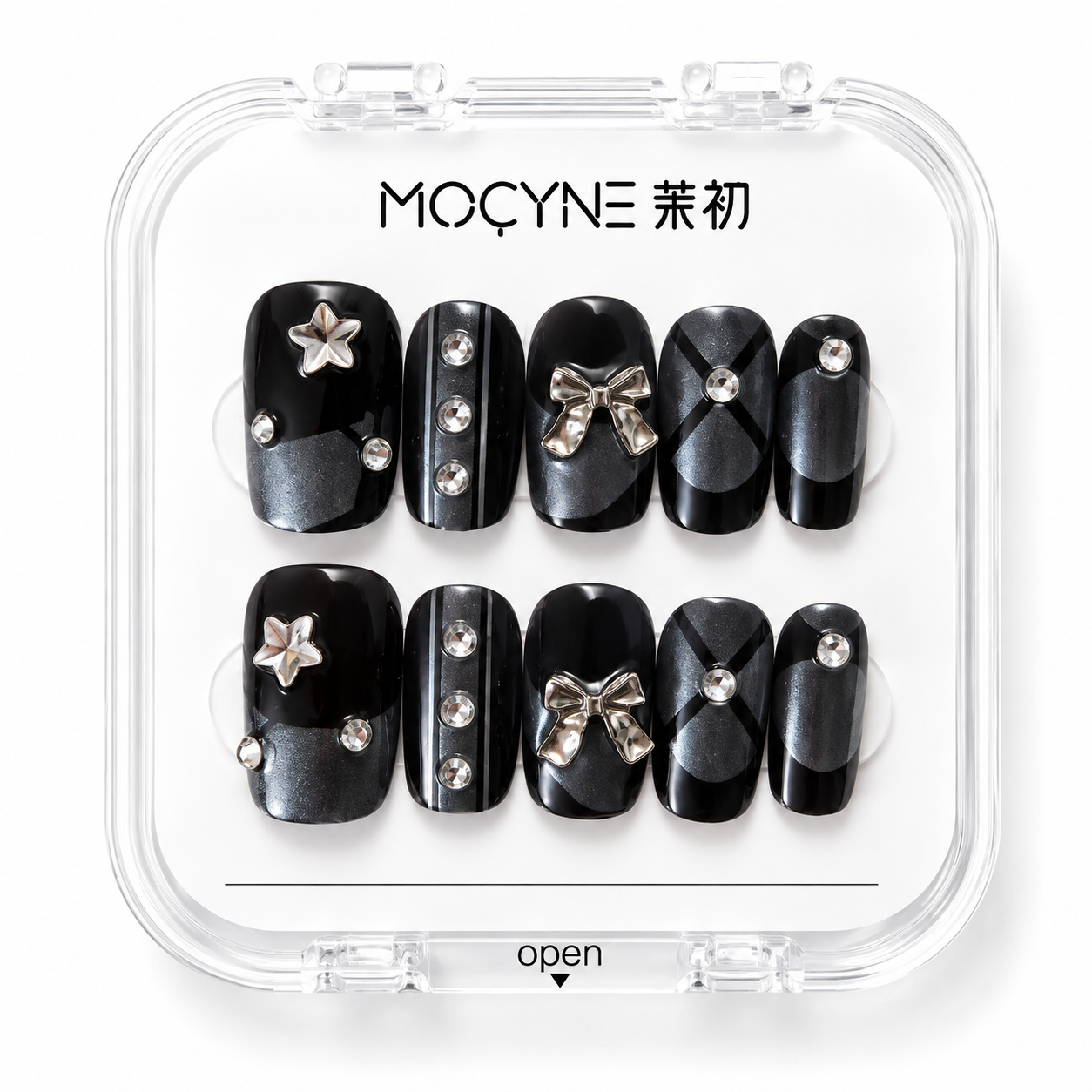 Midnight Bow Glam Press-On Nail Set