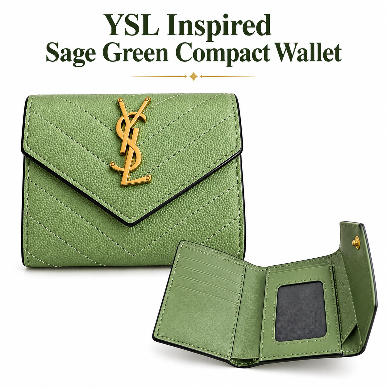 Sage Green Quilted Compact Wallet