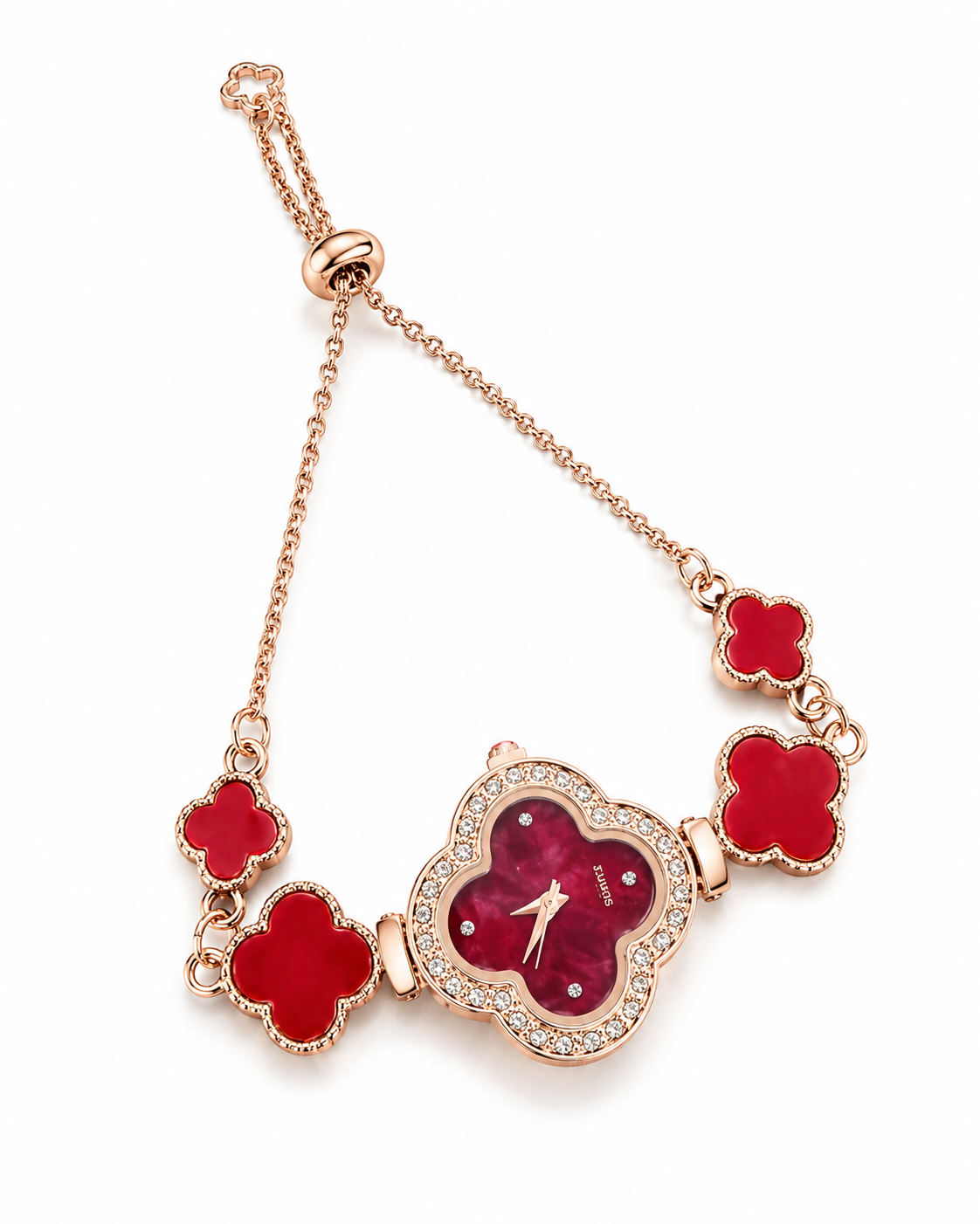 Red Clover Crystal Adjustable Bracelet Watch
