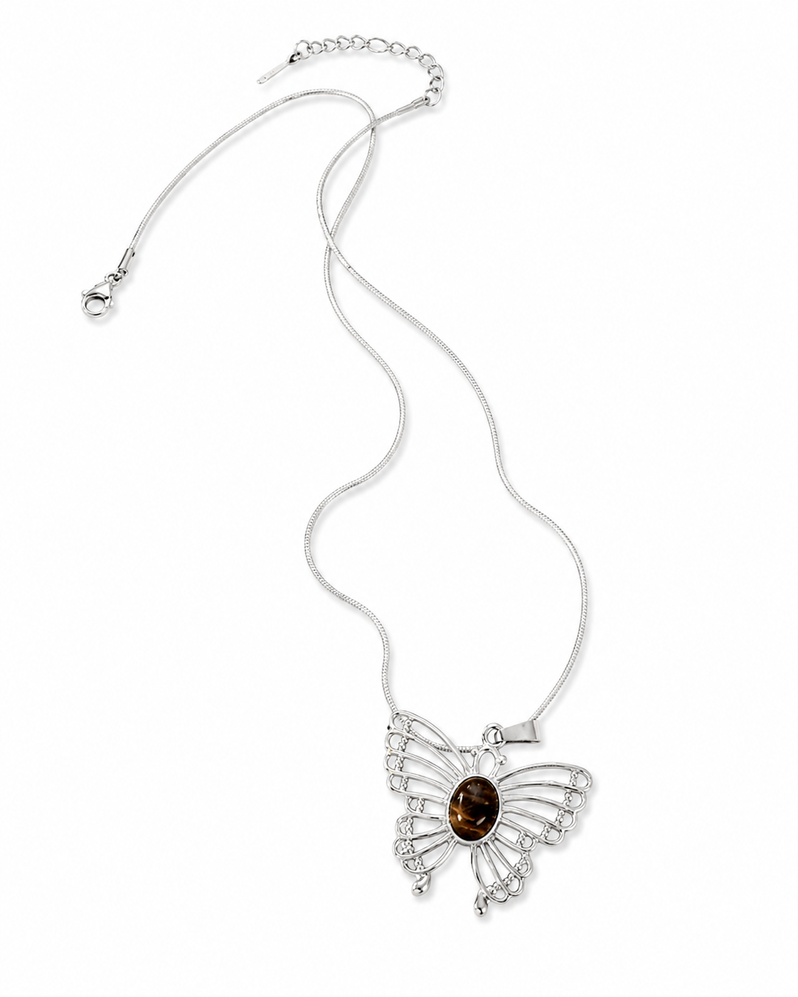 Silver Butterfly Gemstone Pendant Necklace