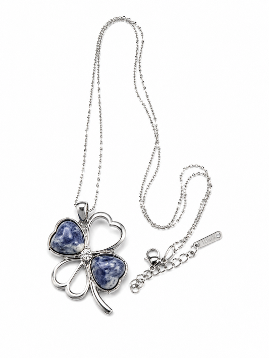 Blue Stone Four-Leaf Clover Pendant Necklacek