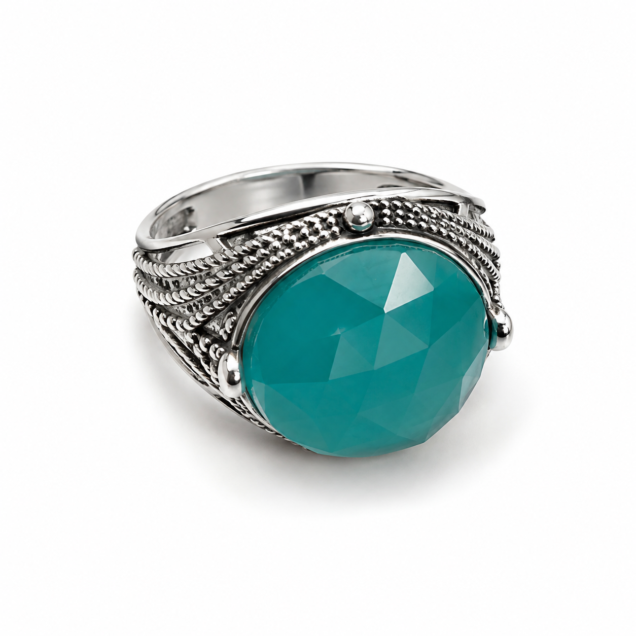 Teal Statement Stone Silver-Tone Ring