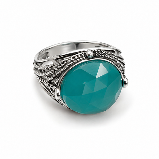 Teal Statement Stone Silver-Tone Ring