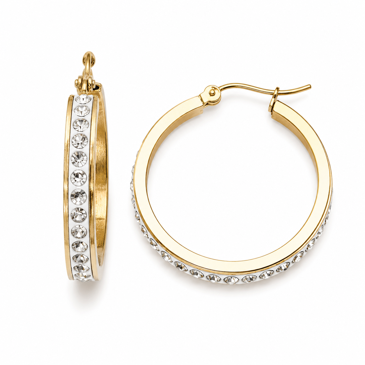 Gold Crystal-Trim Hoop Earrings