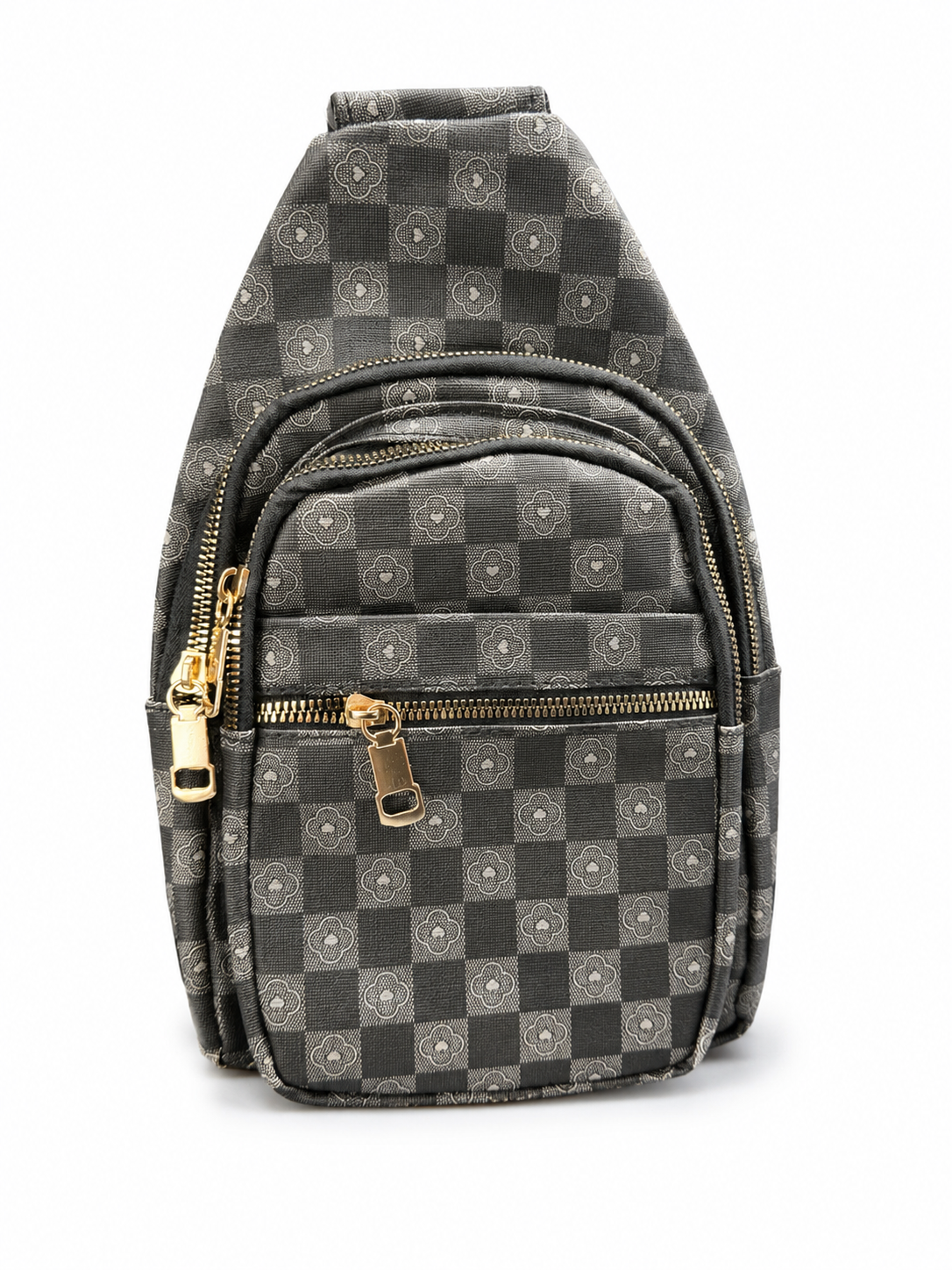 Charcoal Checkered Floral Sling Backpack