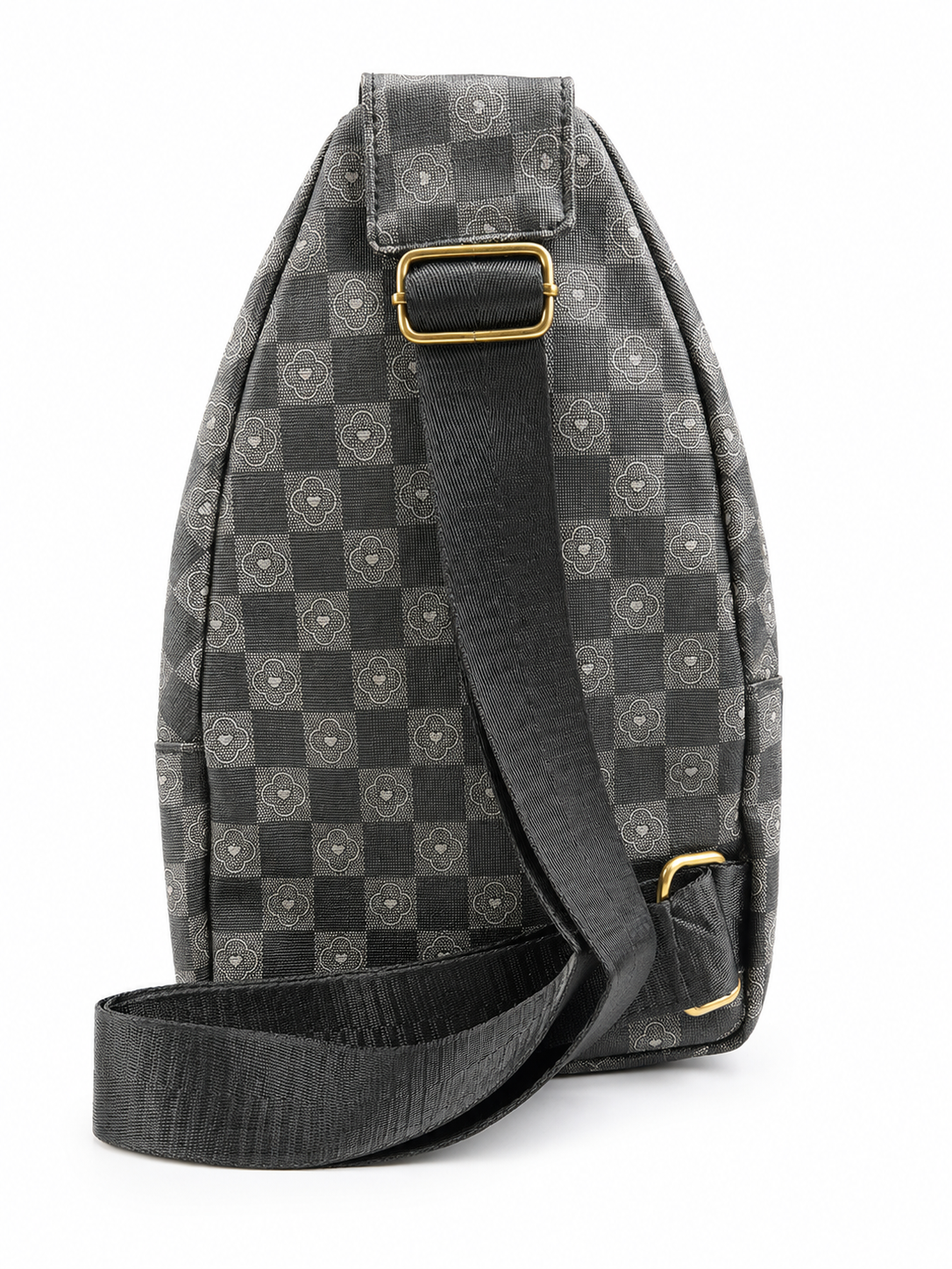Charcoal Checkered Floral Sling Backpack
