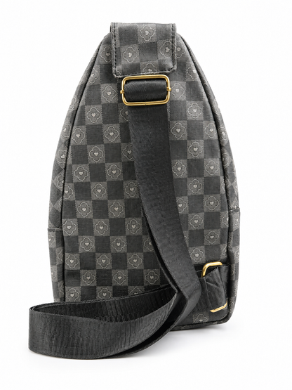 Charcoal Checkered Floral Sling Backpack