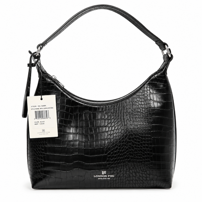 London Fog Black Croc-Embossed Hobo Shoulder Bag