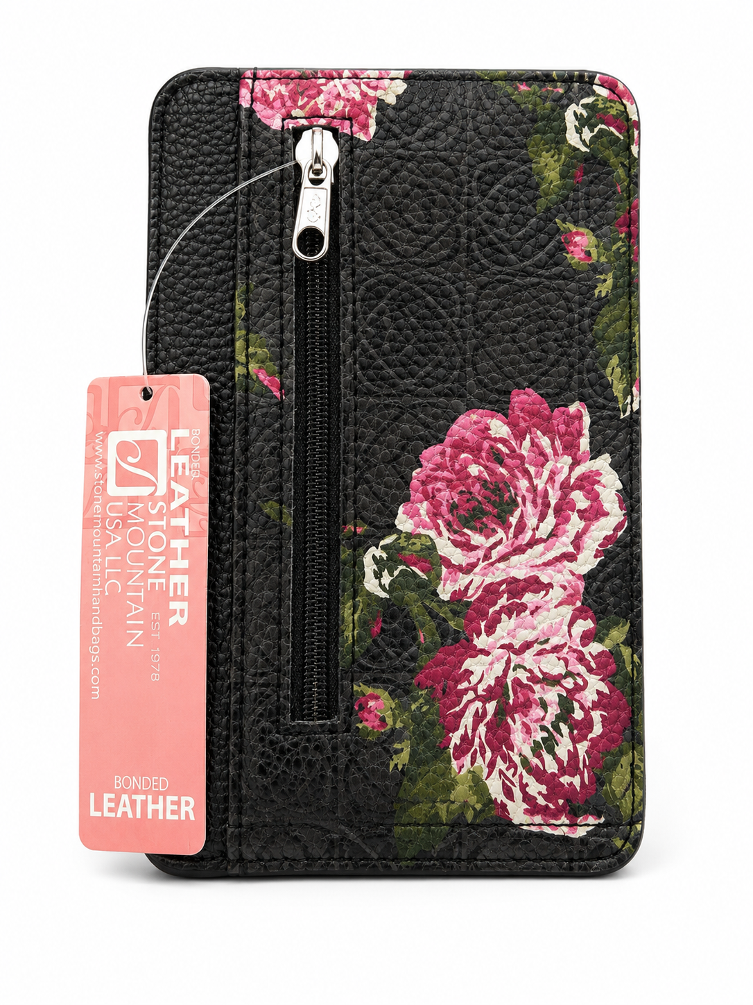 Stone Mountain Black Floral Bonded Leather Card Wallet