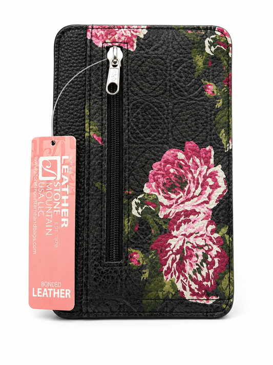 Stone Mountain Black Floral Bonded Leather Card Wallet