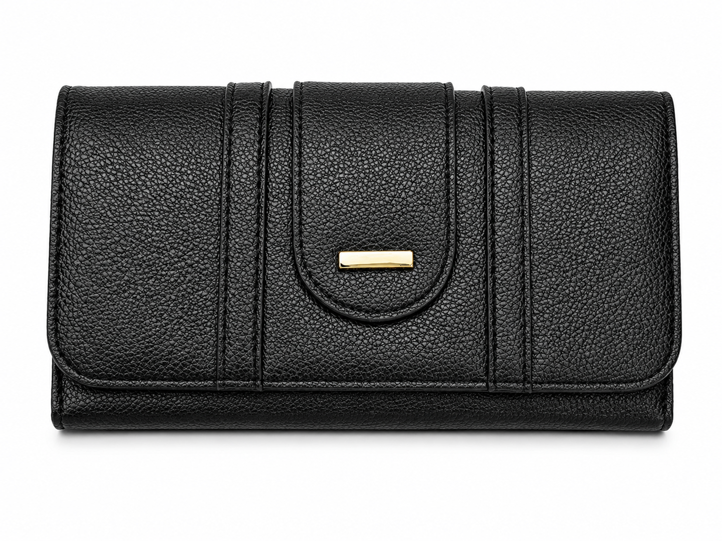 Classic Black Pebbled Tri-Fold Clutch Wallet