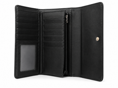 Classic Black Pebbled Tri-Fold Clutch Wallet