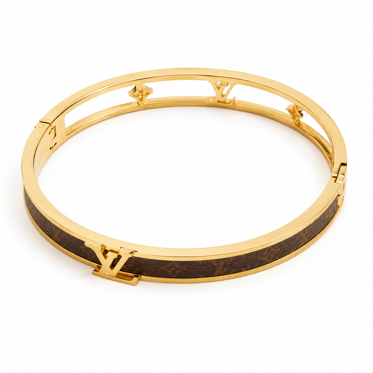Gold & Brown Monogram Bangle Bracelet