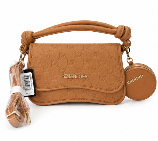 Bebe Caramel Monogram Shoulder Bag with Coin Pouch