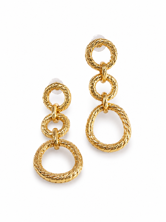 Golden Rope Triple Hoop Drop Earrings