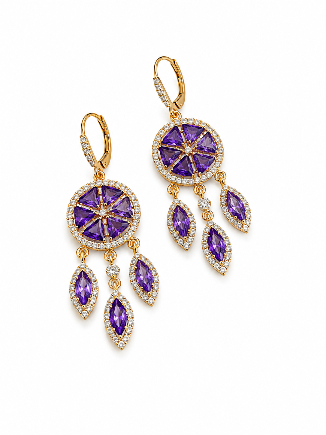 Royal Amethyst Crystal Chandelier Earrings