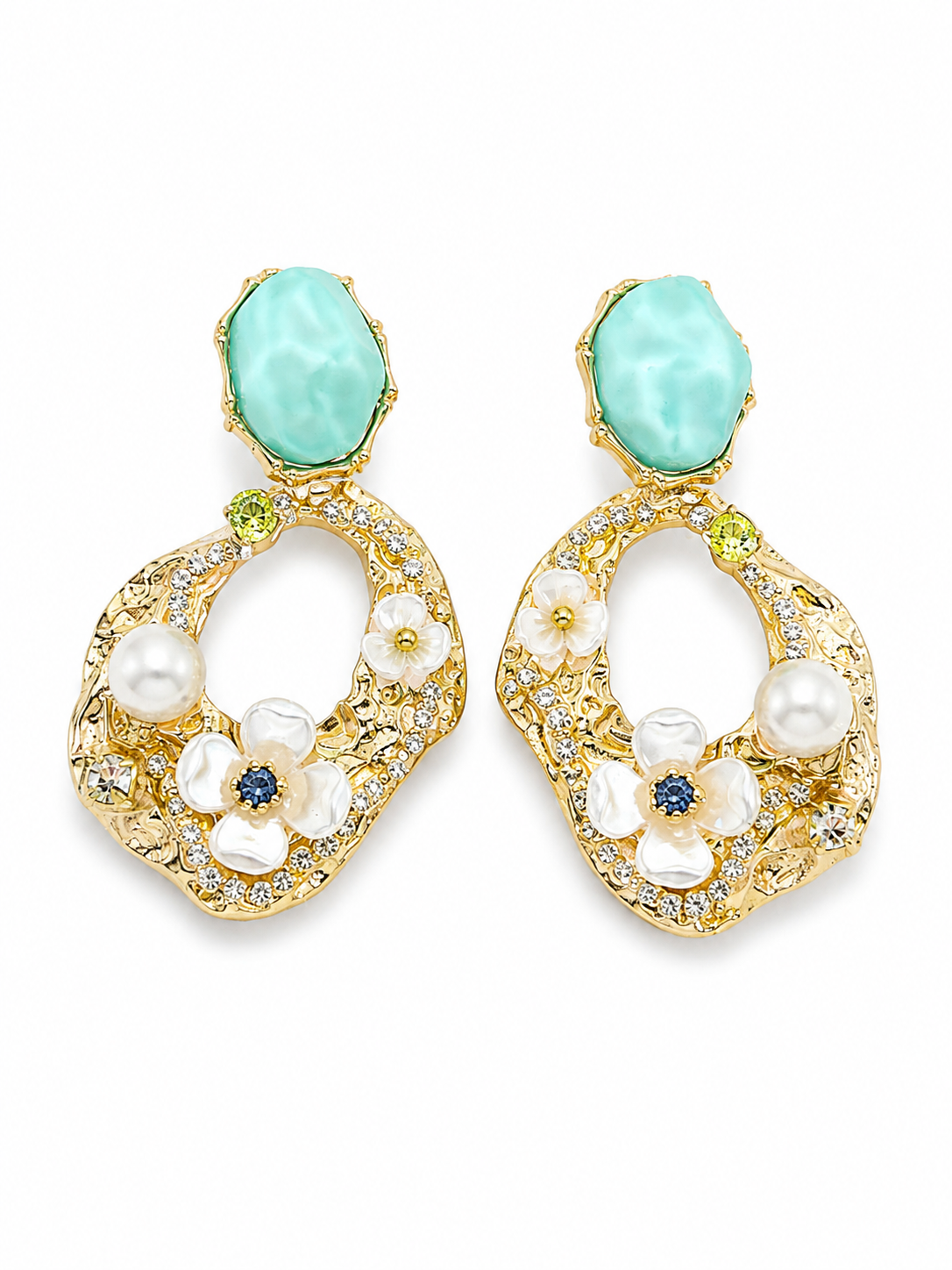 Aqua Garden Pearl Statement Earrings