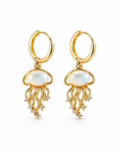 Opal Jellyfish Gold Drop Earrings