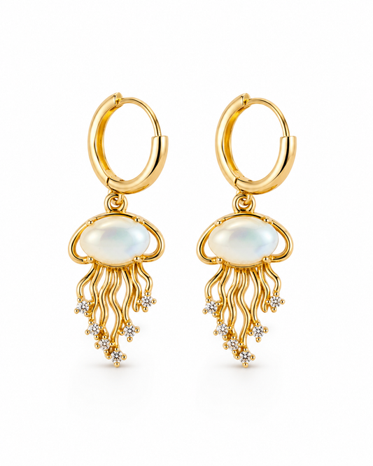 Opal Jellyfish Gold Drop Earrings