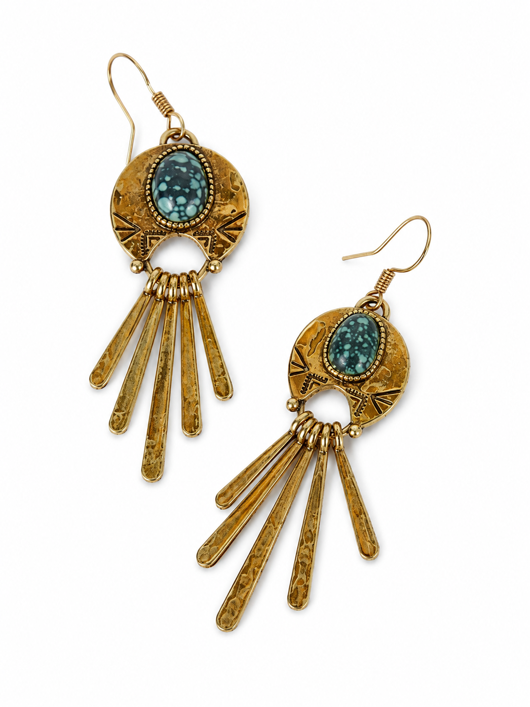 Boho Turquoise-Inspired Antique Gold Dangle Earrings