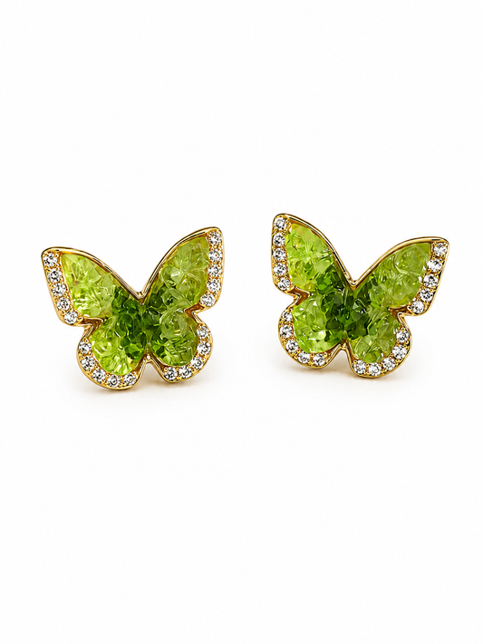 Emerald Green Crystal Butterfly Stud Earrings