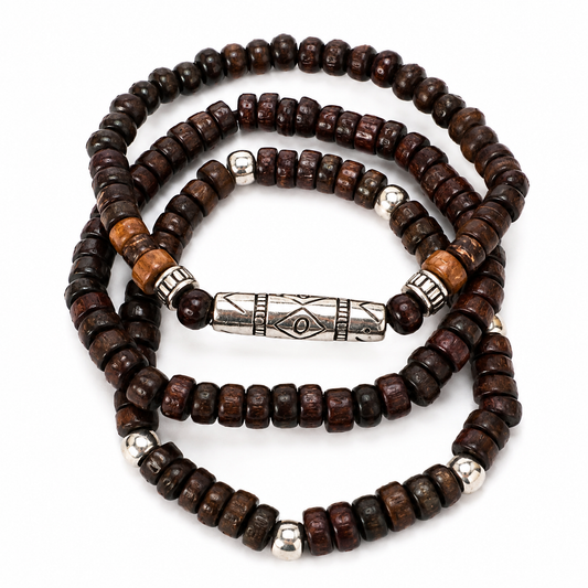 Layered Wood Bead Bracelet Set – Earth Tone Stackable Style