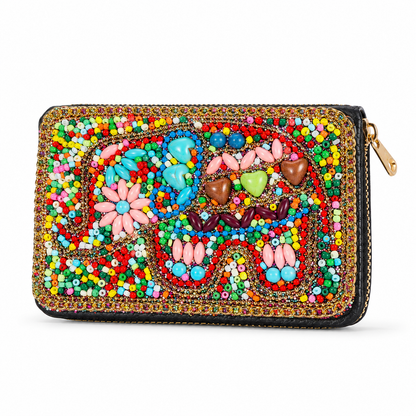 Colorful Boho Beaded Zip-Around Wallet
