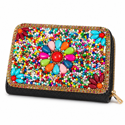 Colorful Boho Beaded Zip-Around Wallet