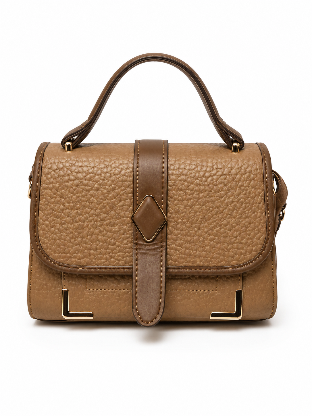 Caramel Pebbled Top-Handle Crossbody Handbag