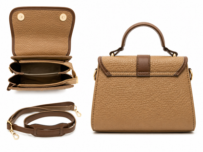 Caramel Pebbled Top-Handle Crossbody Handbag