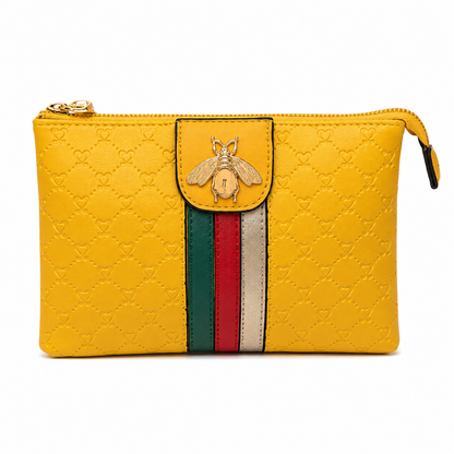 Mustard Yellow Bee Accent Vegan Leather Crossbody Wristlet