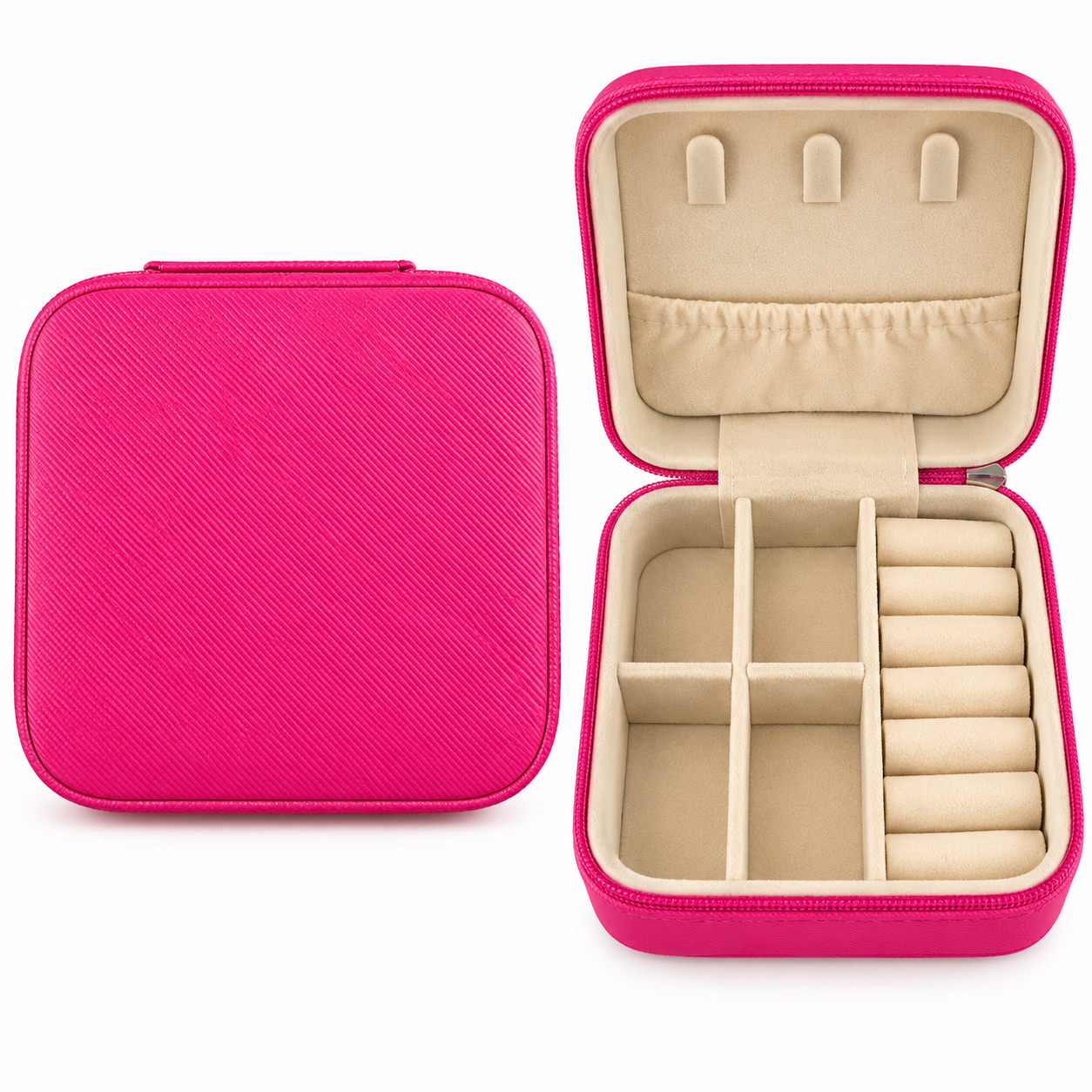 Hot Pink Mini Travel Jewelry Organizer Case