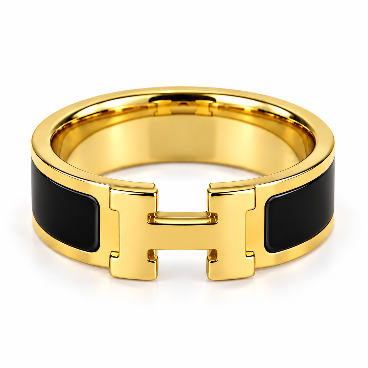 Gold & Black H-Inspired Statement Ring
