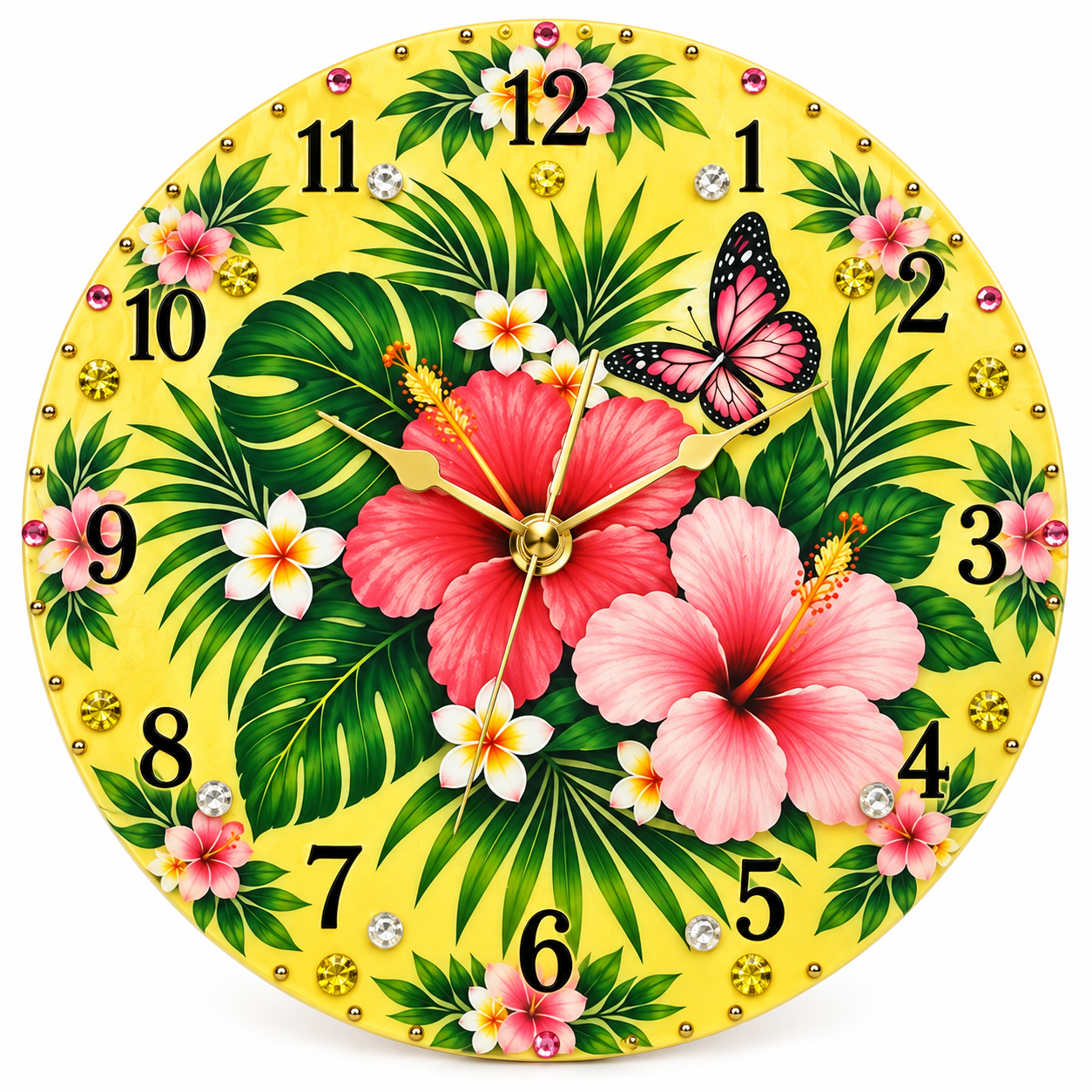 Tropical Hibiscus & Butterfly Wall Clock