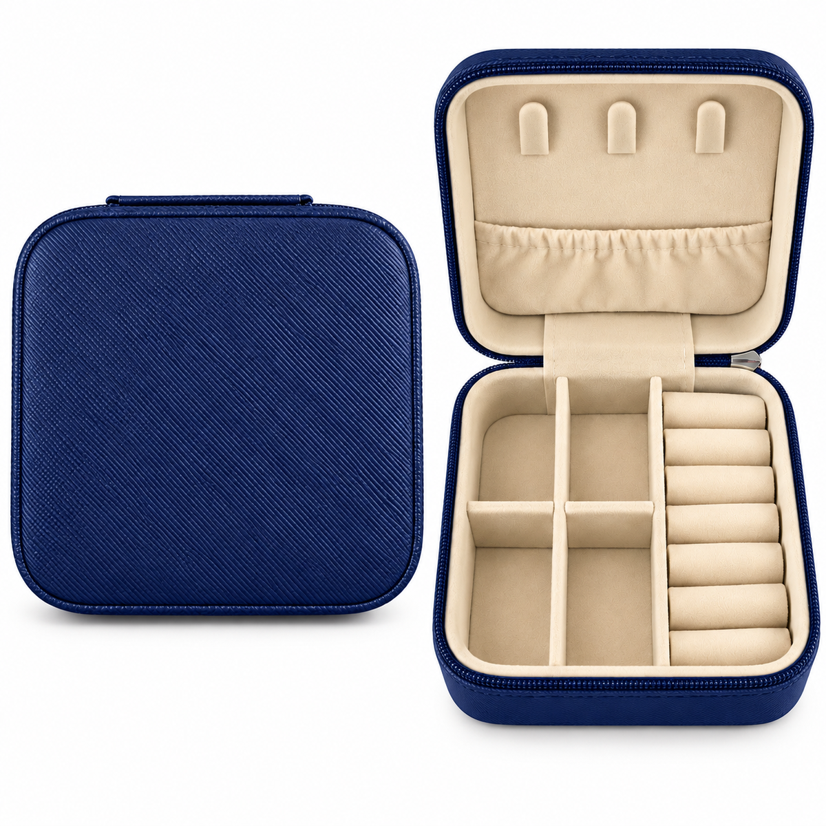 Navy Blue Travel Jewelry Organizer Case