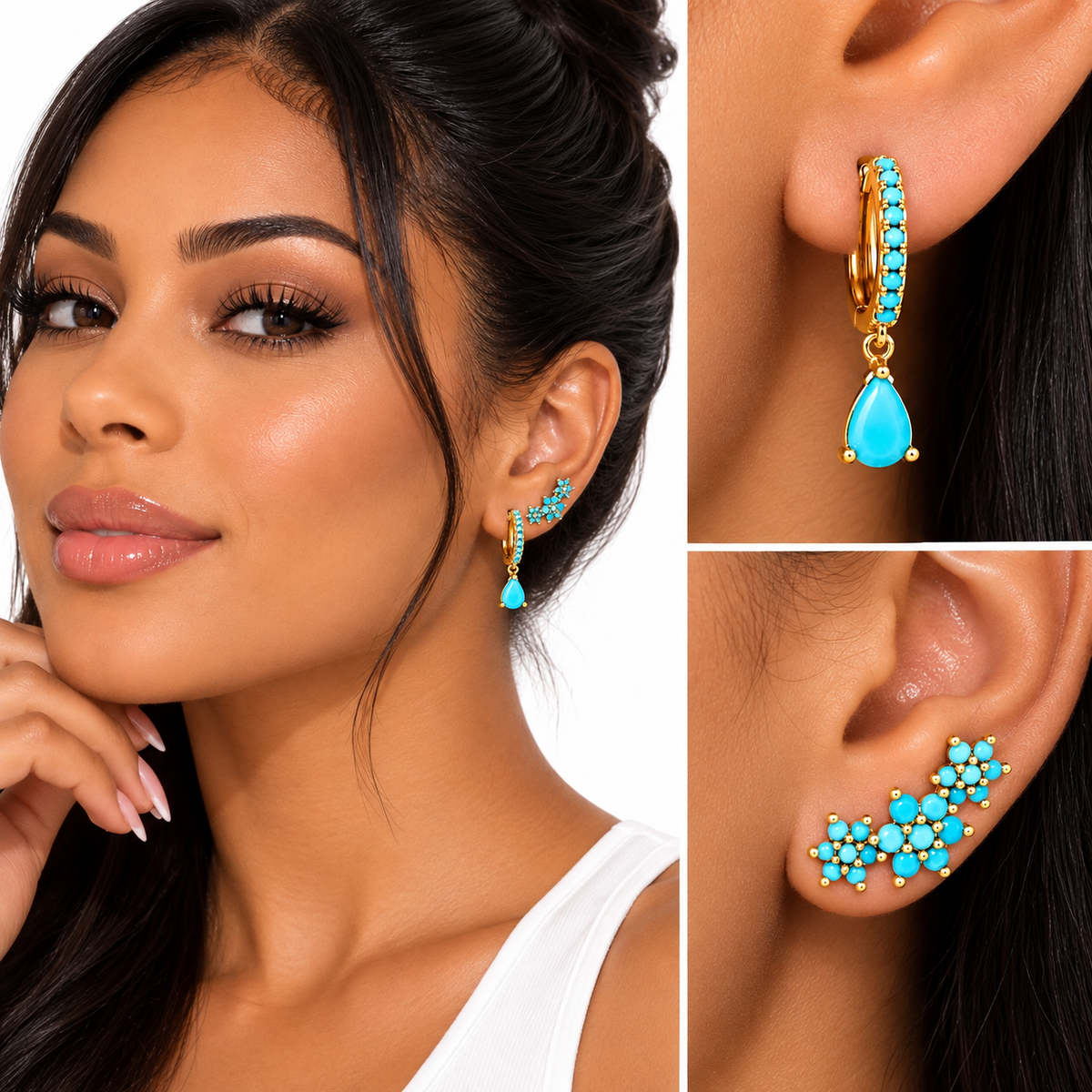 Turquoise & Gold Statement Earrings
