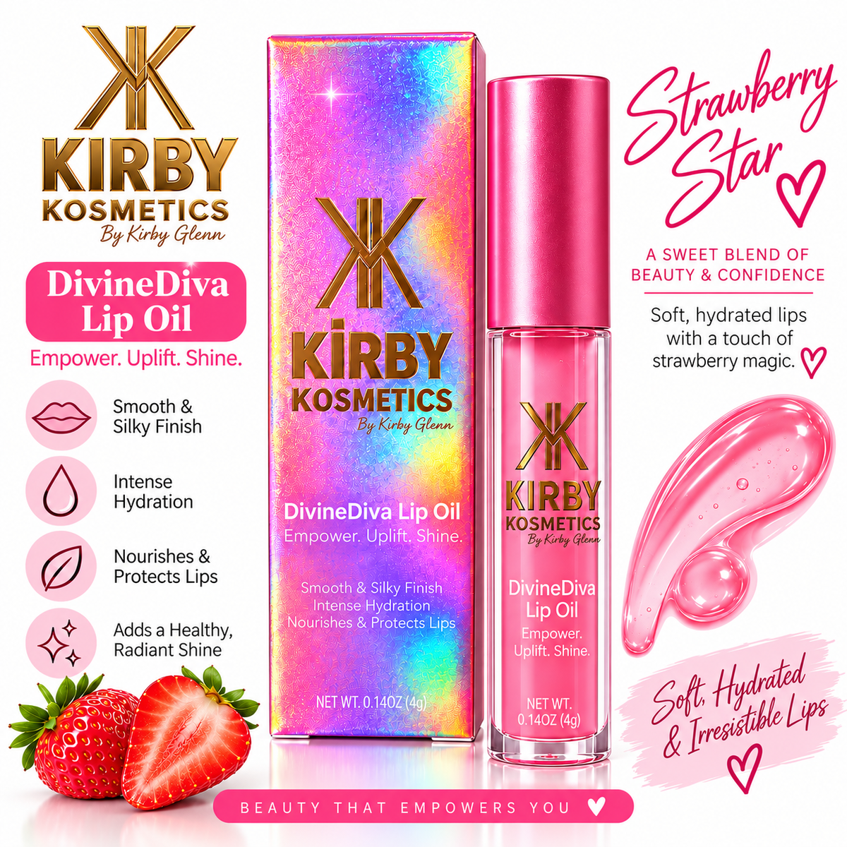 Kirby Kosmetics DivineDiva Lip Oil – Strawberry Star
